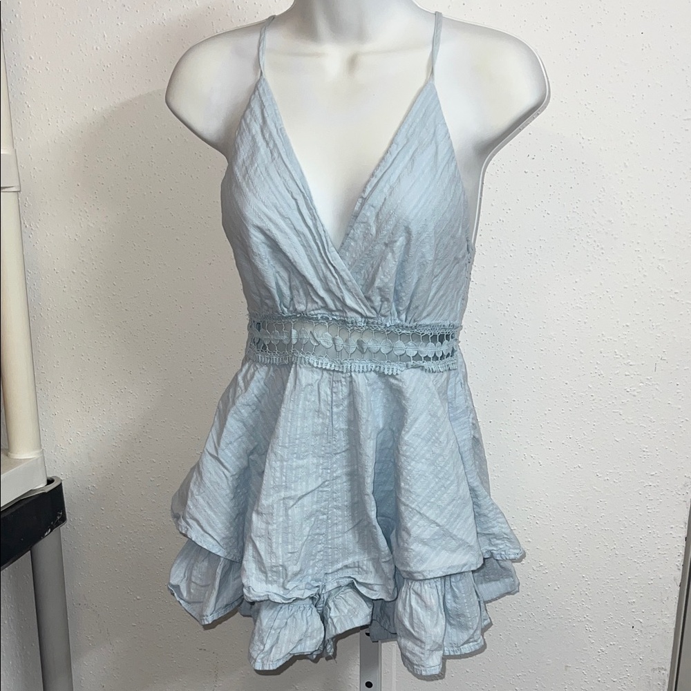 Simplee Apparel Sky Blue Ruffle Romper